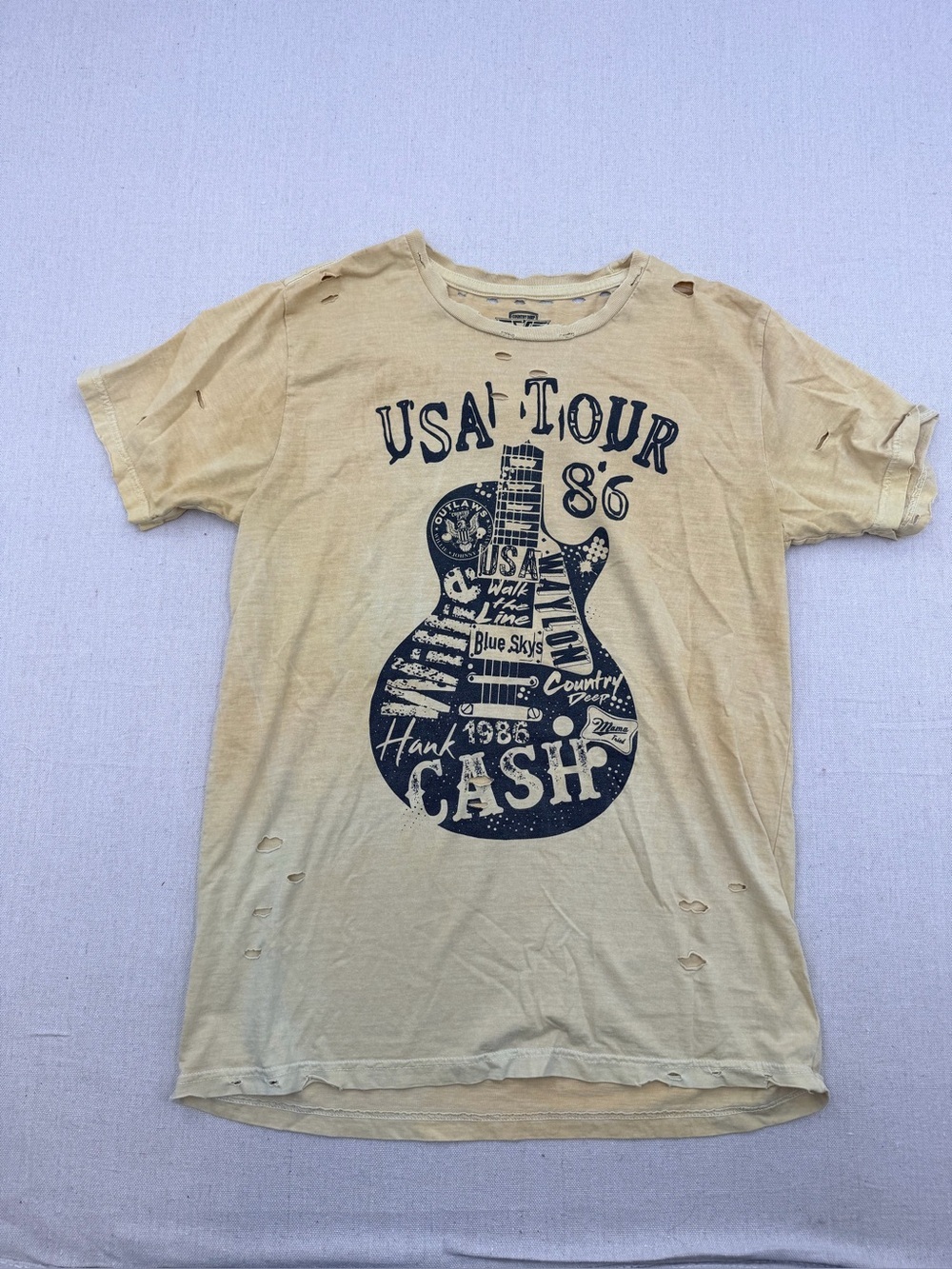 USA Tour 86 Guitar Graphic Tee - Beige & Navy